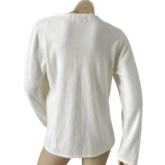 CAROLYN TAYLOR Womens Size Large Cream Rhinestone Long Sleeve Pullover Sweater - Picture 4 of 8